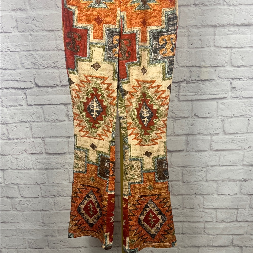 Southwestern Print Flared Pants in Rust & Cream - Picture 4 of 7